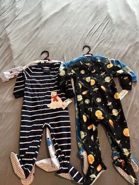 Children's Navy Stripe Polar Bear Footed One-Piece Pajamas